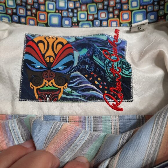 Robert Graham Dress Shirt Multicolor Stripe Geometric Flip Cuff Embroidery Large - Picture 6 of 15